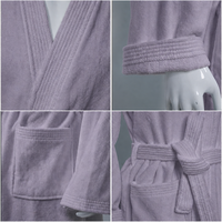 Robe de chambre unisexe légère et chaude, double couche, col kimono, violet clair, avec ceinture, pour la salle de bain et les boutiques de cadeaux
