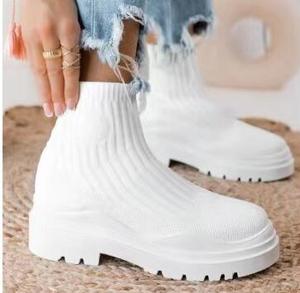 S371 moda de otoño tejido elástico invierno Slip On zapatillas Casual corto tobillo <span class=keywords><strong>plataforma</strong></span> mujeres señoras calcetín botas - Product Image 3