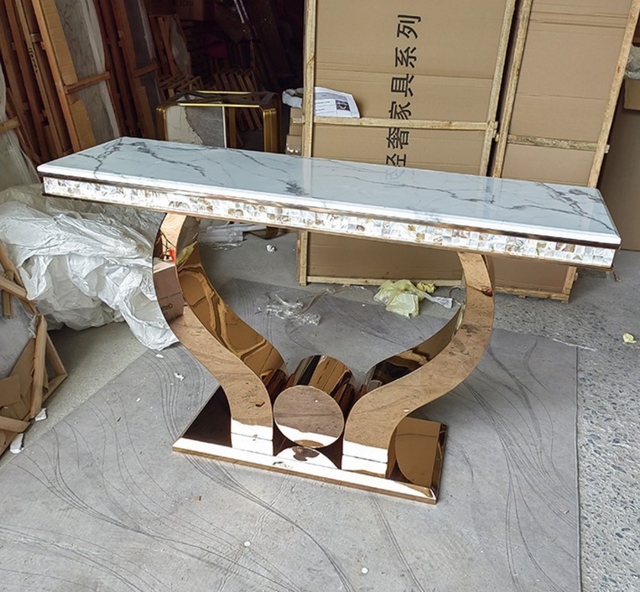 Modern Simple Designer Console Table Light Luxury for Living Room or Bedroom Made of Marble Entrance Stone Stainless Steel