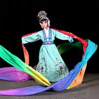 Costume d'opéra chinois féminin, tenue de danse à manches aquatiques, fée dispersant des fleurs, vêtements de scène pour filles en polyester et rayonne