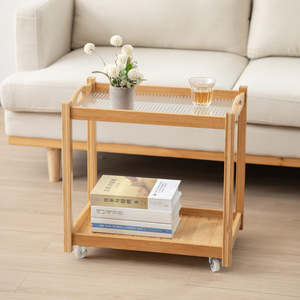 Solid Wood Side <b>Table</b> Trolley With <b>Wheels</b> Storage Shelf <b>For</b> Living Room Coffee <b>Table</b> - Product Image 2