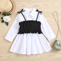 2024 Mode langärmeliges Mädchen-Kinderdos Prinzessinnenkleid PU-Lederweste Taillenaufzug Zwei-Preis-Set Babyhemd-Kleid Kleidung Outfit