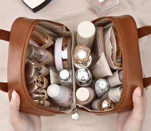 Organizador de Maquillaje de Viaje Plegable con Cierre, de Cuero PU Ecológico, Gran Capacidad, Impermeable, Portátil para Bolsa - Product Image 1