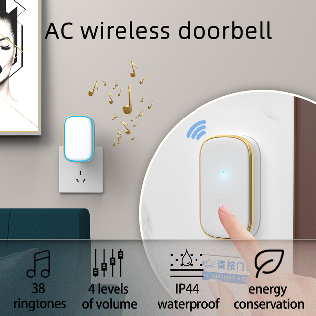 Wireless Doorbell, Bell Wireless 400 m Range, 38 Ringtones, 4 Volume Levels, Waterproof Outdoor Wireless Doorbell Set
