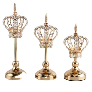 Luxe Tafel Centerpieces Decor Geschenken Gold Metal Crown Crystal Thee Kandelaars Voor Wedding Party Home Decoration