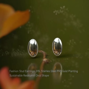ต่างหูแฟชั่นทรงรี สแตนเลส 316L ชุบทอง PVD ทนทาน เป็นมิตรต่อสิ่งแวดล้อม - Product Image 3