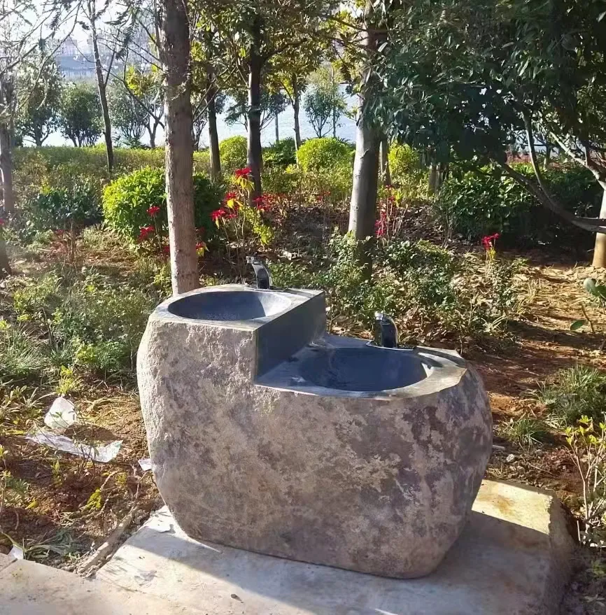 Grigio marrone profondo interno lucido un foro naturale Boulder River Stone Garden Outdoor Sink