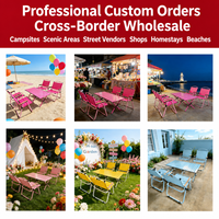 Ensemble table et chaises de camping rose, chaise Kermit, table pliante, pique-nique en plein air, mobilier d'extérieur pliable, élégant et portable