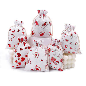 Bolsas de Algodón con Diseño de Corazón Estampado para Recuerdos de Boda, Bolsas de Muselina de Algodón de 13*18cm, Bolsa de Regalo de Lino y Algodón para el Día de San Valentín - Product Image 5