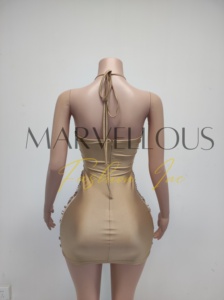 MF มินิเดรสรัดรูปแฟชั่นใส่กลางคืนประดับพลอยเทียมสำหรับผู้หญิงสายคล้องคอคริสตัลหรูหราสำหรับงานปาร์ตี้ - Product Image 6