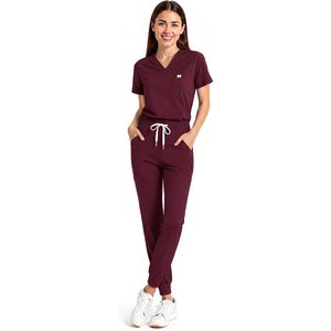 FOXA Women's Scrub Set V-Neck Top <b>Cargo</b> <b>Pants</b> 4-Way <b>Stretch</b> Hospital Uniforms - Product Image 1
