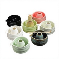 Supports à fouet à matcha japonais et bols, ensemble de 2 pièces, faits à la main, en porcelaine écologique, design classique, outils de cérémonie du matcha, accessoires de théière GF TM18