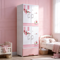 Armoire pour bébé en plastique PP 50*38*145cm, 3 étages, double porte, armoire de rangement pour enfants avec tiroir, armoire pour vêtements et jouets pour enfants