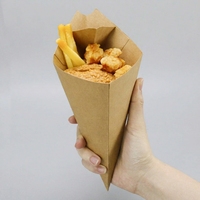 Boîte d'emballage en papier kraft biodégradable de qualité alimentaire pour frites et poulet, forme cône triangulaire, prix de gros