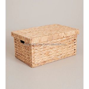 Custom <b>Rectangular</b> Seagrass Water Hyacinth Storage <b>Basket</b> With Liner Modern Industrial Shoe Organizer Box Vietnam Factory - Product Image 2
