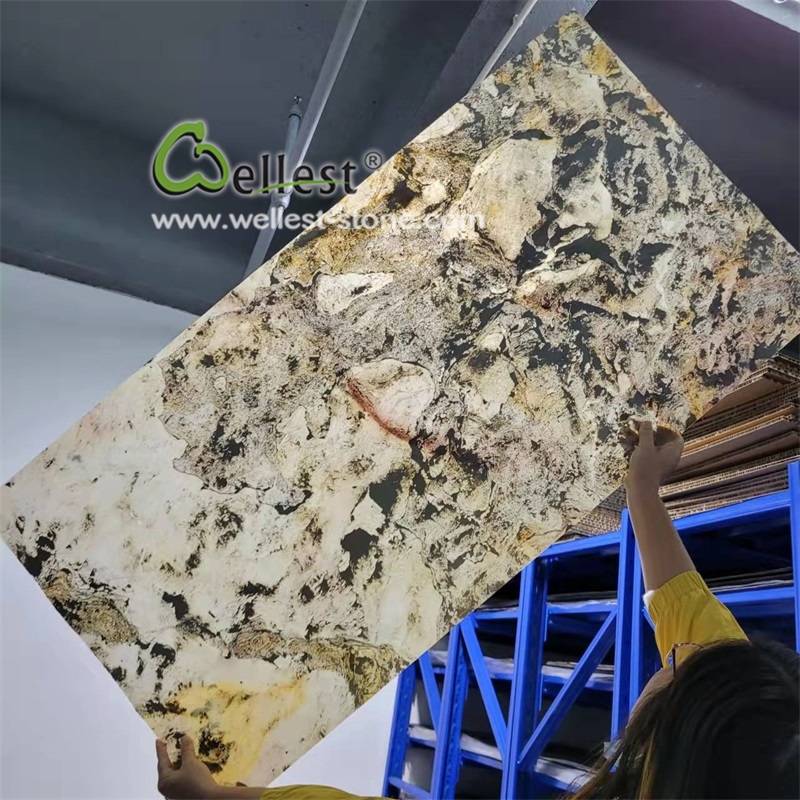 Translucent flexible thin stone veneer sheet for hotel bar restaurant bathroom feature wall
