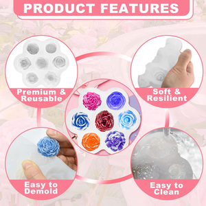 แม่พิมพ์ซิลิโคนเทียนหอมรูปดอกไม้ 3 มิติ 7 แบบ กุหลาบ ดอกโบตั๋น สำหรับงาน DIY ทำด้วยมือ ทำจากกาวหรือปูนปลาสเตอร์ - Product Image 4