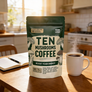 กาแฟสำเร็จรูปผสมเห็ด 6 in 1 สูตรอ่อนโยนต่อระบบย่อยอาหาร ช่วยเสริมภูมิคุ้มกัน  ผสมเห็ดหลินจือ ถั่งเช่า ชาชากา อาราบิก้า และสารสกัดจากเห็ดหัวสิงโต (OEM ODM) - Product Image 3