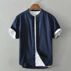 Semplice <span class=keywords><strong>Casual</strong></span> 4XL <span class=keywords><strong>estate</strong></span> <span class=keywords><strong>abbigliamento</strong></span> con colletto rialzato Top manica corta camicia in misto cotone lino botton up - Product Image 5