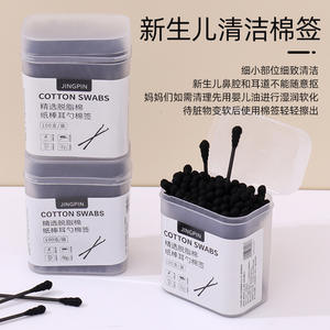 Hisopos para los oídos estilo japonés, hisopos de algodón negros en caja para limpiar puntos negros, hisopos de algodón desechables de doble punta al por mayor. - Product Image 1