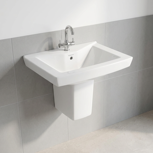 Lavabo de Cerámica con Forma de Flor para Baño, de Alta Calidad y Moderno, Estilo Indio, con Medio Pedestal, Montado en la Pared, Lavabo Completo para Baño - Product Image 1