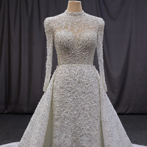 Vestido de <span class=keywords><strong>novia</strong></span> personalizado estilo sirena encaje lentejuelas cuello alto desmontable capilla tren hasta el suelo Robe De Mariage para <span class=keywords><strong>novia</strong></span> - Product Image 1