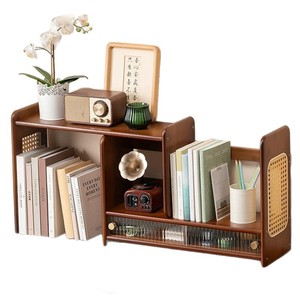 Extendable Bamboo <b>Desktop</b> Bookshelf Multi Layer Minimalist Storage Rack Office Organizer Corner <b>Shelf</b> Adjustable Standing Type - Product Image 5