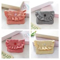 Pochette à carreaux mignonne, mini sac de rangement pour serviettes hygiéniques, porte-cartes pour étudiantes, organiseur d'identité, trousse de maquillage portable, porte-monnaie