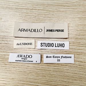 Customized High-Density White Damask Woven <b>Labels</b> for Garments Eco-Friendly Fabric End Fold Neck Tags Sustainable Feature - Product Image 3