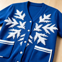 Cardigan en tricot surdimensionné personnalisé à motif botanique avec bordure contrastante pour femme, à manches courtes et boutonnage, vente en gros