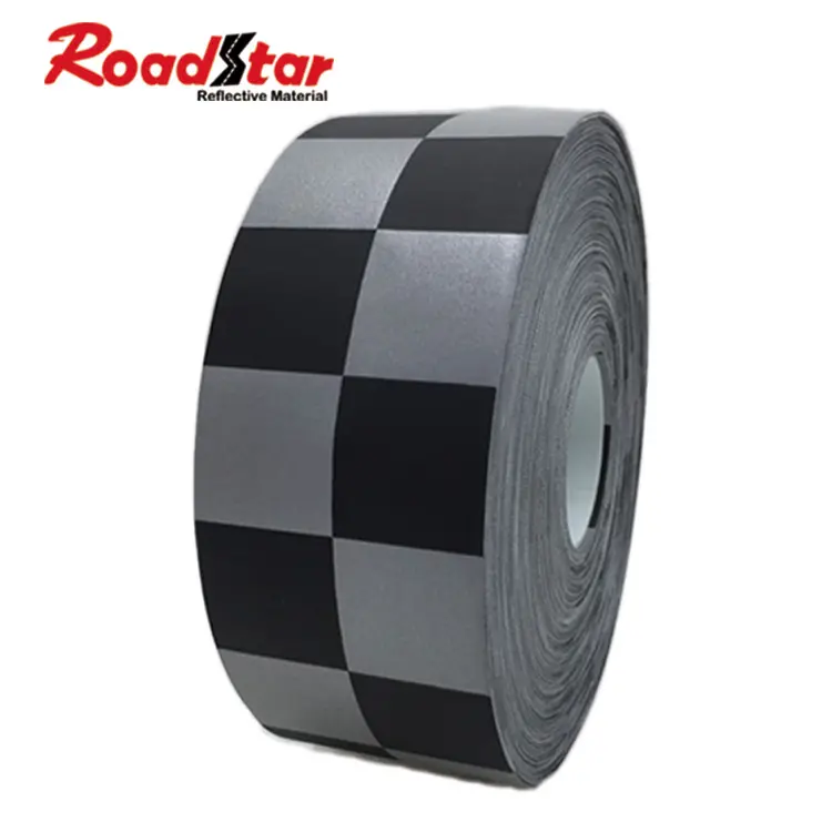 Sew On High Silver T/C Customized Reflective Tape Checkered Reflective Print Fabric Reflective Fabric Tape For Clothing