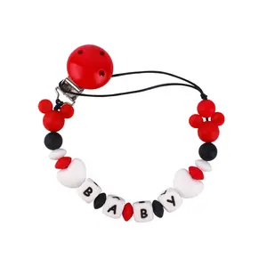 Commercio all'ingrosso personalizzato commestibile cartone animato topolino perline bambino silicone ciuccio clip anti goccia catena infantile fittizio clip regalo del bambino