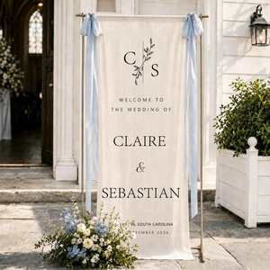 Pancarta de Tela Personalizada, Letrero de Bienvenida de Tela, Letrero Colgante Vertical para Entrada de Recepción de Bodas y Fiestas - Product Image 1