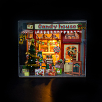 Hongda 2025 Thème de Noël PC2502Z Kit de maison de poupée miniature Candy House en bois à monter soi-même avec housse anti-poussière