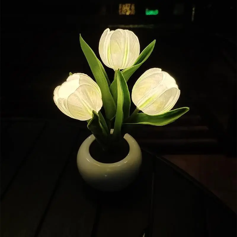 Flores artificiais tulips com luzes led, buquê de toque real, luzes de flores led