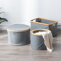 Vente en gros, cadre en bambou nature pliable pour la maison, paniers de rangement pour vêtements sales, marteau à linge rond