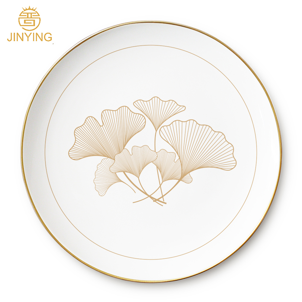 Haute Qualité Luxe vert noirâtre feuille Porcelaine assiettes Ensembles de vaisselle en porcelaine plats occidentaux