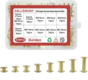 ASLLRISONY Sets Golden Chicago <b>Screws</b> Assorted Kit Sizes Of Round <b>Flat</b> Head Leather Rivets Metal <b>Screw</b> Used For Leather Crafts C - Product Image 1