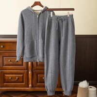 Cardigan d'hiver à capuche 100 % cachemire pour homme, ensemble pull épais avec pantalon en cachemire à motif 3D, vêtements d'extérieur