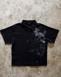 Men's Black Long Sleeve O-Neck Casual Regular Fit <b>Y2K</b> Streetwear Anti-Pilling Embossed Waffle Fabric Knitted T-<b>Shirt</b> - Product Image 3