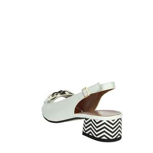 Donna Serena Women's Heeled <b>Sandal</b> White With Chevron Heel And Buckle Strap - Product Image 2