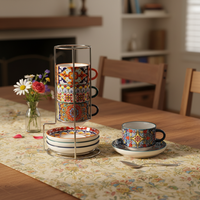 Ensemble de 4 tasses et soucoupes à expresso/cappuccino/latte en porcelaine, résistantes à la chaleur, compatibles micro-ondes/lave-vaisselle