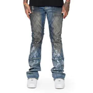 AeeDenim批发高品质定制设计师牛仔裤男士脏蓝水洗造型合身牛仔牛仔裤男士长裤
