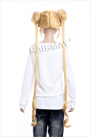 Peluca de cosplay de Sailor Moon Usagi Tsukino, 100 cm de largo, rubia, transparente, ondulada regular, 120% de densidad