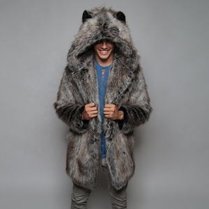 Vente en gros sur mesure Manteau <span class=keywords><strong>court</strong></span> en fausse fourrure pour hommes avec capuche épaisse et chaude Manteaux d'hiver Trenchs et Parkas Vêtements d'extérieur tissés - Product Image 1