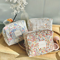 Trousse à cosmétiques à motif floral en coton doux imprimé personnalisé Royal Fair, maquillage portable, organisateur de voyage, sacs de rangement matelassés à fermeture éclair