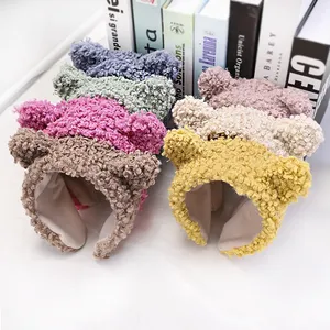 Sevimli çok renkli isteğe bağlı oyuncak köpek kıvırcık peluş hairband güzel kız hayvan ayı kulaklar kafa bandı