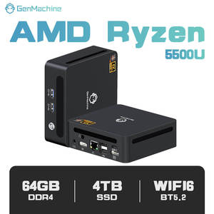 Mini PC GenMachine <span class=keywords><strong>AMD</strong></span> <span class=keywords><strong>Ryzen</strong></span> 5 <span class=keywords><strong>5500U</strong></span> de 6 Núcleos, DDR4, SSD, WiFi 6, BT 5.2, LAN Gigabit, Formato Pequeño, para Negocios y Oficina, Compatible con Windows 11 - Product Image 1