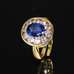 Wholesale Eco-friendly Copper Gold Plated Oval Cut 8*10-5*7mm Blue Cubic Zirconia Retro Jewelry for Women <b>Sets</b> Golden - Product Image 5