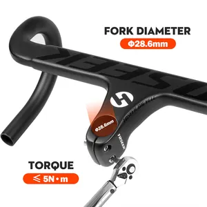 TOSEEK TR2200 28.6mm noir mat câblage interne vélo de route entièrement en carbone guidon intégré avec tige guidon de vélo barre de chute